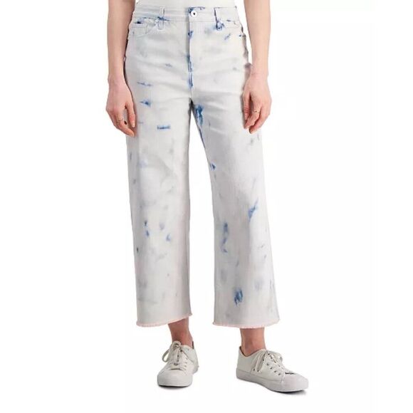 🆕 Style & Co Wide Leg Crop Jeans in Bleach Tie Dye Wash - Picture 1 of 8